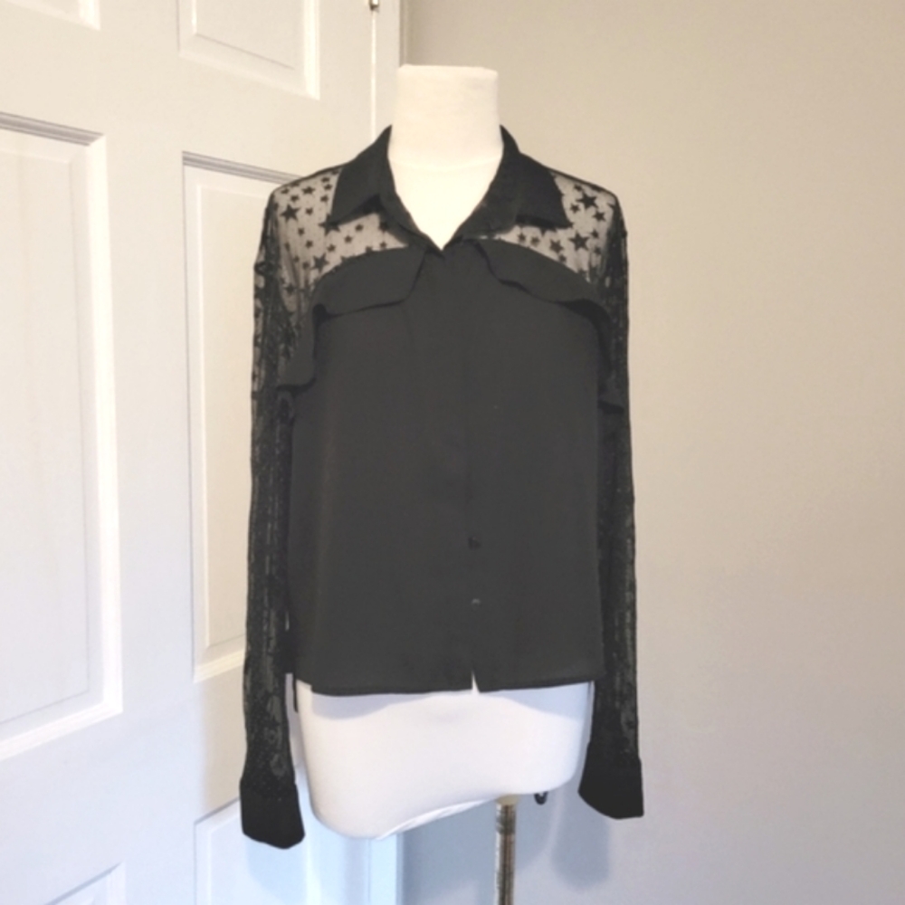 Revolve Diabless Starts Mesh shirt blouse black size small Black Crepe Crystal